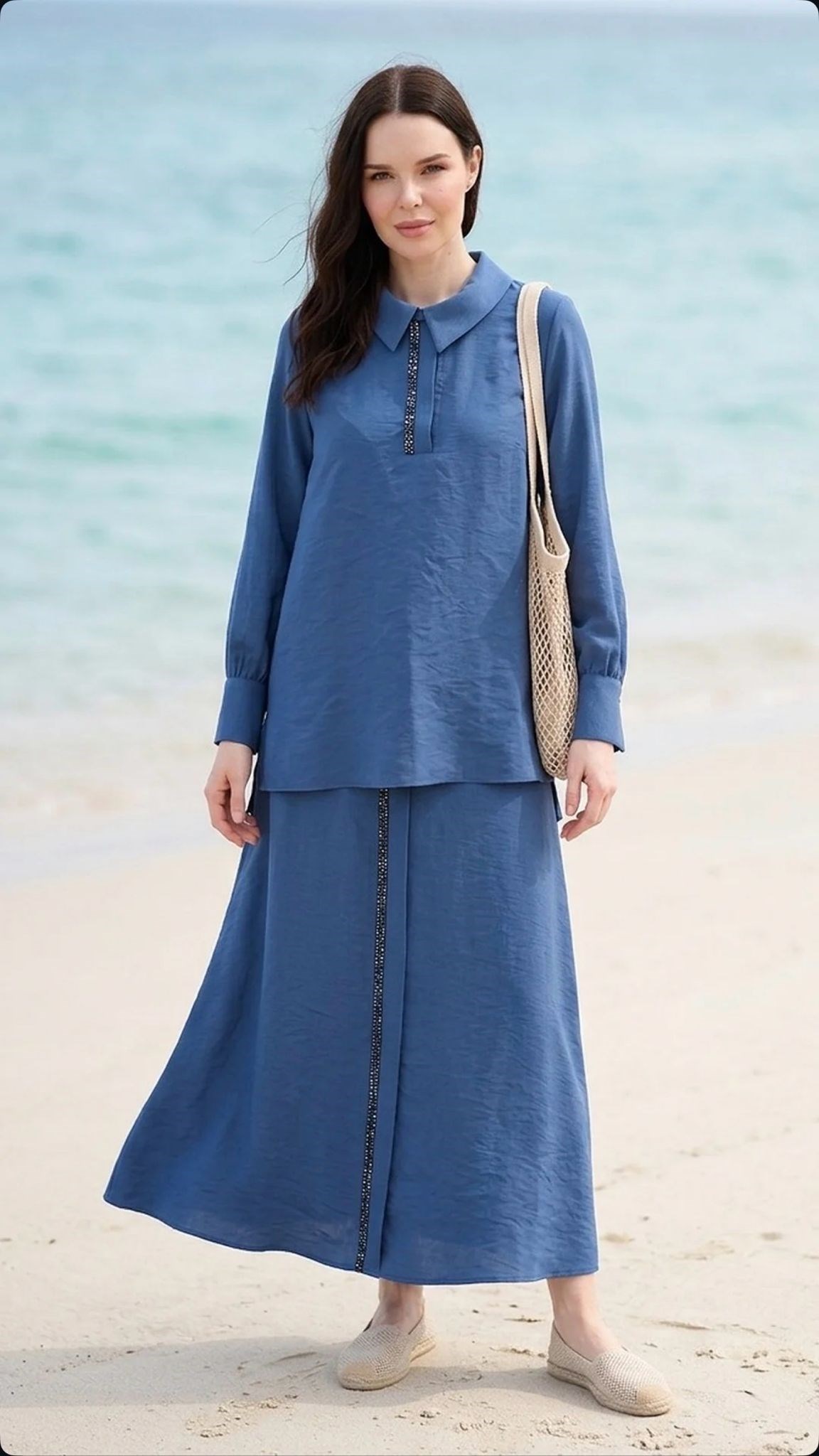 3148P Pureva tencel tunik etek takım